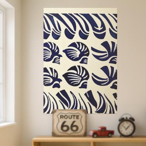 貝殻 海 波 パターン 和柄 タペストリー 大自然 版画風 風景 絵画風 大判 布製 壁飾り 巨大 壁掛け イ..