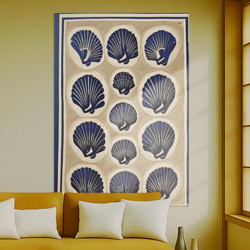 貝殻 海 夏 パターン 壁紙 タペストリー 大自然 版画風 風景 絵画風 大判 布製 壁飾り 巨大 壁掛け イ..
