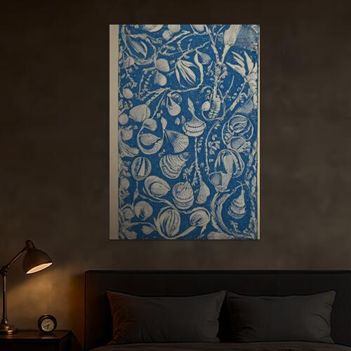 貝殻 海 植物 装飾 パターン タペストリー 大自然 版画風 風景 絵画風 大判 布製 壁飾り 巨大 壁掛け ..