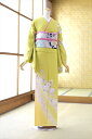 【レンタル】 訪問着 レンタル ラメ入りもえぎ山桜 mh1104 女性 袋帯 着物 ラメ入りのもえぎ色 《身長》160cm〜172cm位 M/L フルセット レ...