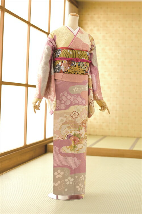 【レンタル】 訪問着 レンタル クリーム古都の花雪輪 mh1225 女性 袋帯 着物 清楚なクリームとピンク 古典 《身長》160cm〜177m位 M/L 正絹 トールサイズ セット モダン 入学式 卒業式 母 着物 母親 卒園式 結婚式 お宮参り 七五三 人気 おすすめ