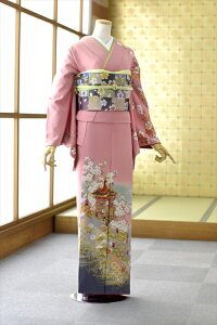 【レンタル】 訪問着 レンタル ピンク桜になぎなた鉾 mh1439 女性 袋帯 着物 ピンクとグレーのぼかし 《身長》149cm〜161cm位 M/L 卒業式 母 着物 母親 結婚式 お宮参り 七五三 ママ 卒園式 人気 おすすめ