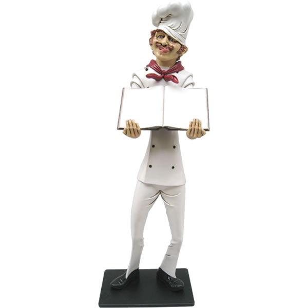 FRPオブジェ メニューを案内する長身のシェフ置物 人物 人形 料理人 キッチン 飲食店 店舗 イベント デ..