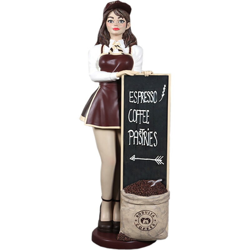 FRPオブジェ バリスタ女性店員立像オブジェ置物 給仕 公園 店舗 イベント ディスプレイ 実物大 等身大 リアル 等身大オブジェ 等身大フィギュア(4)