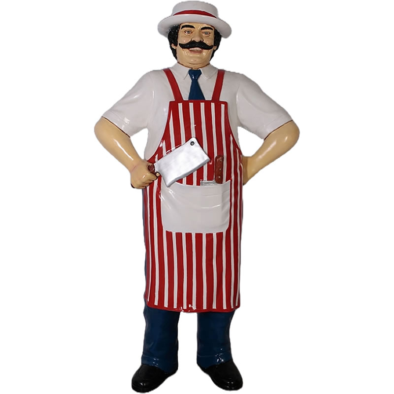FRPオブジェ 精肉店の主人ブッチャー置物 人物 人形 像 料理人 店舗 イベント ディスプレイ 実物大 等..