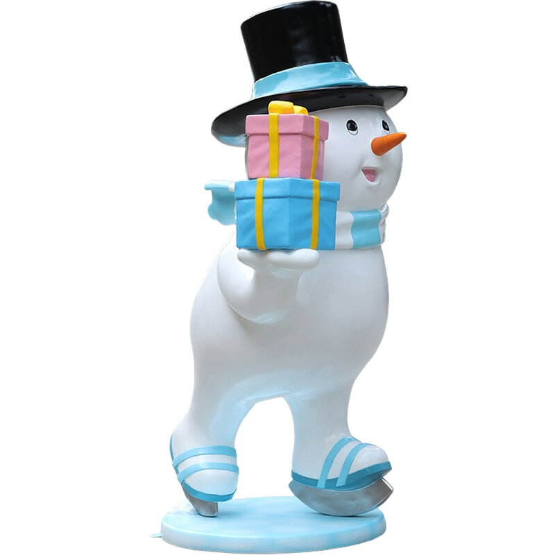 FRPオブジェ スケートする雪だるまファーザー置物 冬 店舗 カフェ 喫茶店 レストラン 飲食店 インテリア イベント ディスプレイ 実物大 等身大 リアル 【whlny】