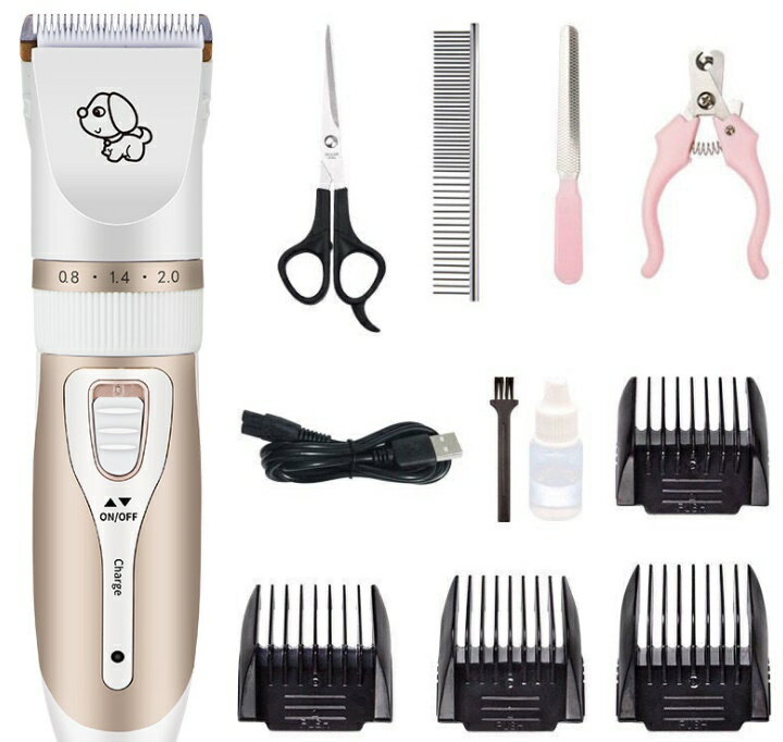 電動バリカン ペット用 11点セット プロ仕様 家庭用 低騒音 犬 猫 トリマー コードレス 全身カット用 USB充電 グルーミング 犬 猫 刈り高さ 5段階調...