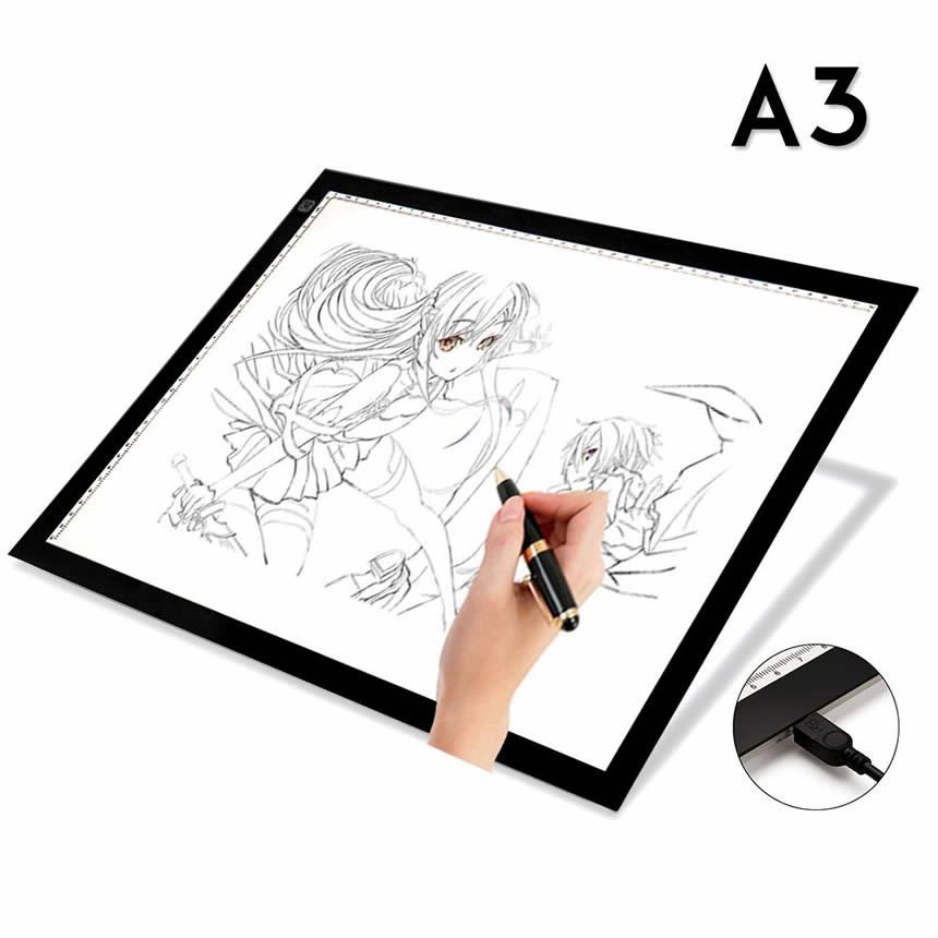 A3 トレース台 LED ライトテーブル 薄型 三段調光 可能 USB 給電 イラスト 絵写し 漫画 測量 アニメ 芸..