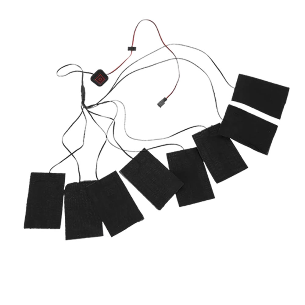 均一に加熱&amp;服を合わせ この加熱シートは8枚があり いろんな部位を加熱することができます。 体を全体的に温めるか寒さに感じやすい部位を 集中的に温めるか自分の状況に合わせて自由に調整できます。 直接にジャケット、ベスト、ペットのクッション、デスクマットなどに縫いて 使用することができます。 とても軽量ですので、服に縫いでも構いません。 3つモード温度調節可能ヒーターパッドは3つの温度モードを調節できます。 温度の範囲は 高温45-50°C　中温40-45°C　低温35-40°Cで 実際状況によってご自由に 調節することができます。 ※電源はUSBになります。モバイルバッテリー（付属しておりません）に接続すれば 移動しながらの使用が可能です 取扱説明書は付属しておりません