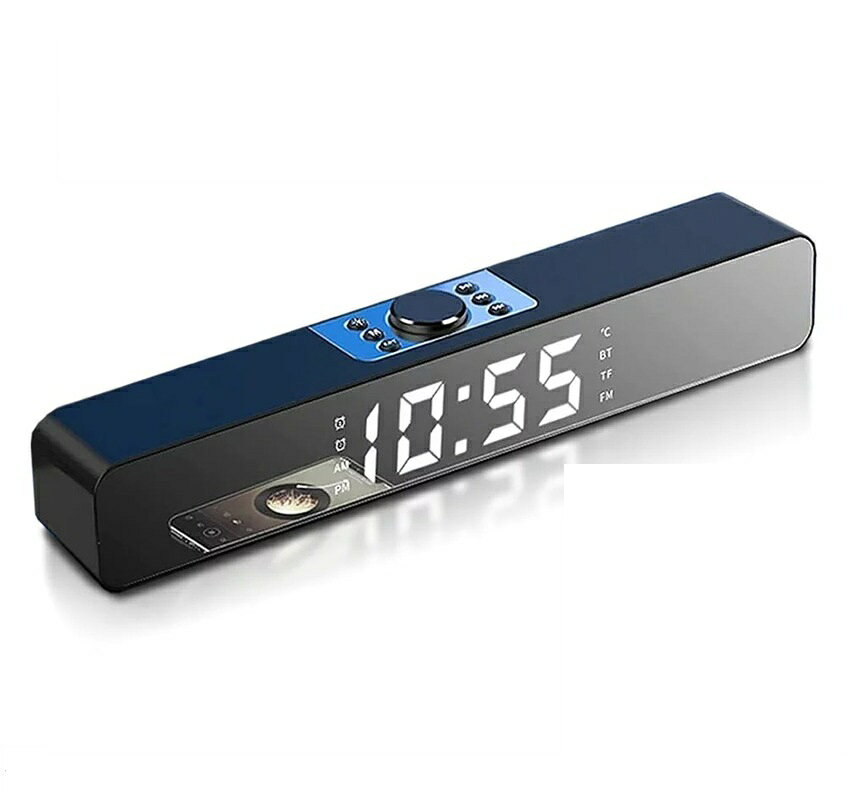 Bluetooth ミラー型 スピーカー 高音質 目覚まし時計 寝室 ライト ベッドサイド iPhone 音楽 スマホ タ..