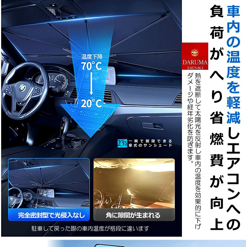 折りたたみ傘方式 車 フロントガラス用 サンシェード 収納ケース付 断熱 UVカットプライバシー保護 取付簡単 tec-kasashade02