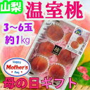 母の日 山梨県産 温室桃 3~6玉入り 約1kg ※クール便発送 造花カーネーション付き