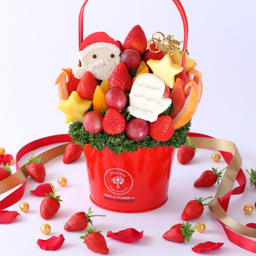 楽天フルーツギフト専門店プレジール【期間限定】クリスマス限定フルーツブーケ Mサイズ 誕生日 バースデー フルーツバスケット プレゼント ケーキ 果物ギフト 華やか サプライズ 贈り物 カットフルーツ盛り合わせ お祝い サプライズ 贈り物 スイーツ かわいい おしゃれ