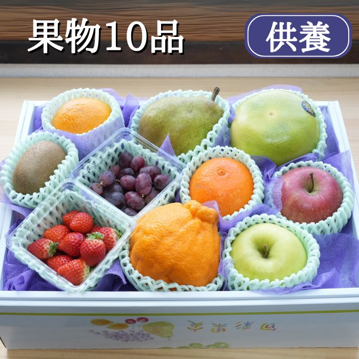 【 ご進物 お供え用 】 果物 10品 入り ( フルーツ 果物セット フルーツセット お盆 法事 お彼岸 命日 初盆 四十九日 お中元 お歳暮 贈答用 お悔み 仏事 楽屋見舞い 詰め合わせ 法要 お供え 箱詰め合わせ )