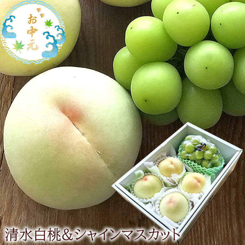 樂天商城 - 桃 もも モモ 白桃 清水白桃 あら川 シャインマスカット [清水4玉シャイン1房化粧箱] お中元お返し 暑中お見舞い 残暑お見舞い 夏ギフト クール便 冷蔵便 送料無料