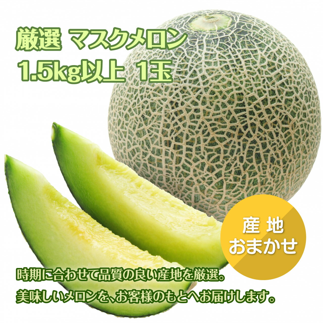 【送料無料】 厳選 産地おまかせ マスクメロン 1玉 1.5kg以上 青肉 メロン