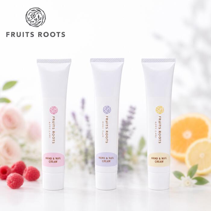 【P3倍 7/18-26】 フルーツルーツ ハンド＆ネイルクリーム 50ml ハンドクリーム オーガニック ヴィーガン コスメ ギフト ローズ フランボワーズ オレンジ レモン ラベンダー ラフランス 香り 天然成分100% 無添加 ボディケア べたつかない FRUITSROOTS