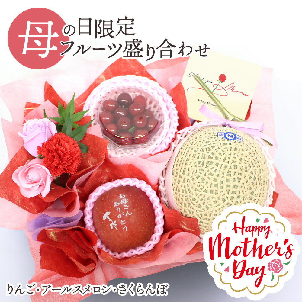 【早割中!】母の日 フルーツギフト フルーツ 果物 盛り合わせ 詰め合わせ りんご さくらんぼ メロン アールスメロン 花 フラワー ソープフラワー カーネーション バラ セット ギフト 贈答 プレゼント 贈り物 お祝い 御祝 記念日 誕生日 お見舞い お供え[母の日フルーツ盛りD]