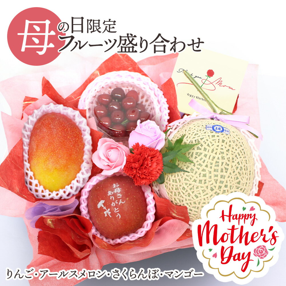 【早割中!】母の日 フルーツギフト フルーツ 果物 盛り合わせ 詰め合わせ りんご マンゴー さくらんぼ メロン アールスメロン 花 フラワー ソープフラワー カーネーション バラ セット ギフト 贈答 プレゼント 贈り物 お祝い 御祝 記念日 誕生日 [母の日フルーツ盛りE]