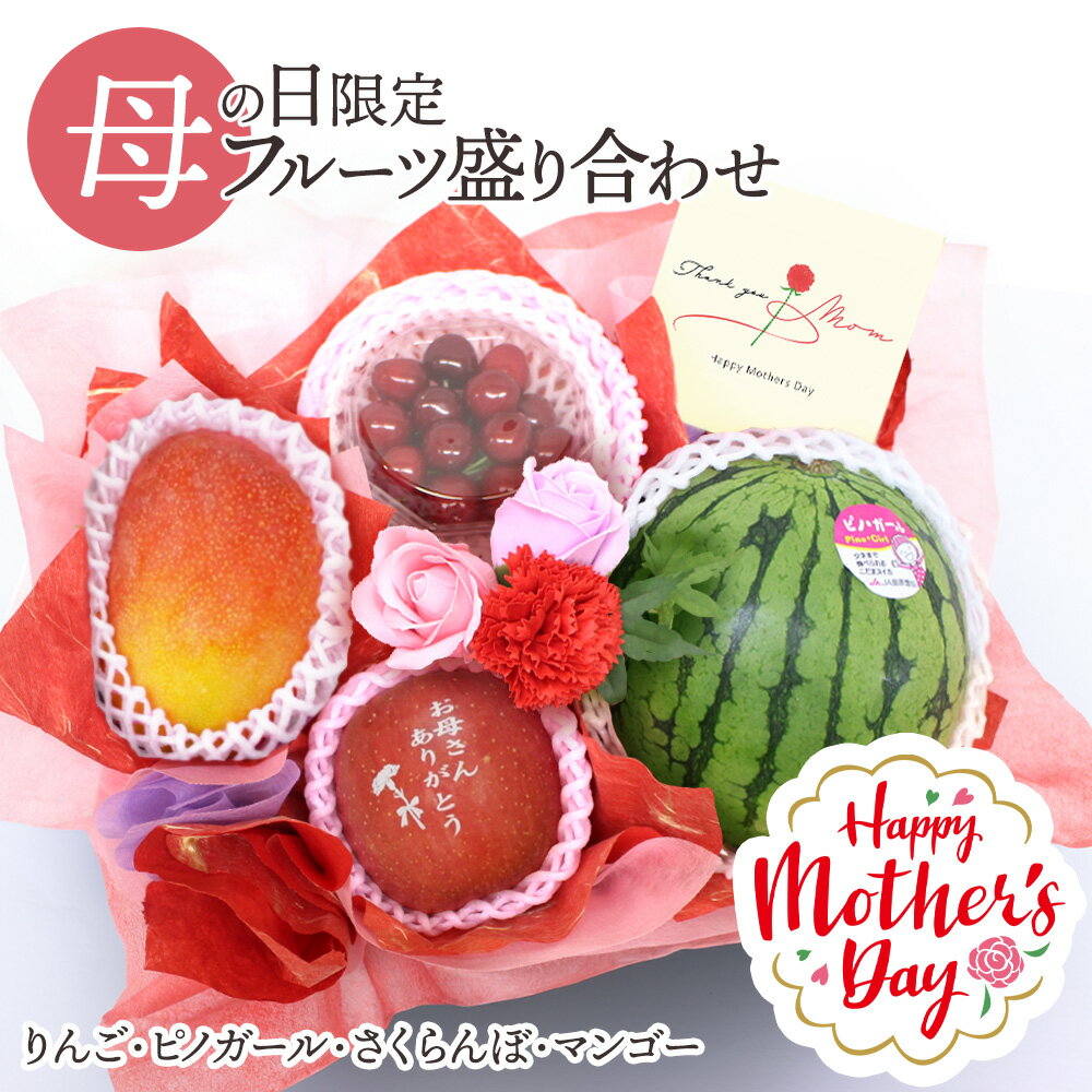 【早割中!】母の日 フルーツギフト フルーツ 果物 盛り合わせ 詰め合わせ りんご マンゴー さくらんぼ 小玉スイカ ピノガール 花 フラワー ソープフラワー カーネーション バラ セット ギフト 贈答 プレゼント 贈り物 お祝い 御祝 記念日 誕生日 [母の日フルーツ盛りF]