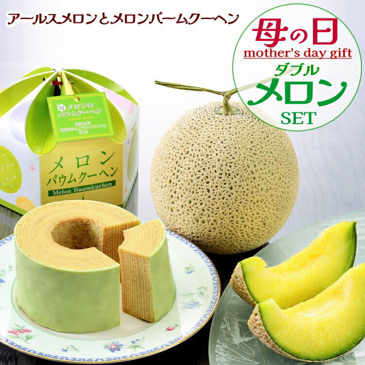 母の日 メロン & メロンバウムクーヘン スイーツ フルーツ ギフト 母の日カード付き 贈答 食品 プレゼント 産地 おまかせメロン 直送 果実 果物 父の日も受付中 [アールスメロン＆メロンバウム] 【N3】