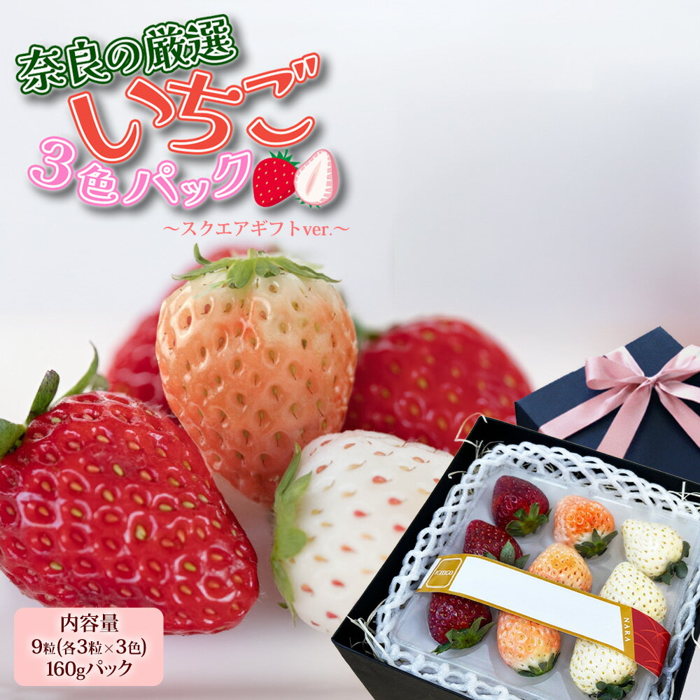 奈良県産 3色いちご スクエア ギフト 赤いちご 白いちご ピンクいちご 日付指定可 160g イチゴ 苺 紅白 古都華 奈乃華 ならあかり ほしうらら 堅しろう パールホワイト ゆきぼたん 淡雪 御祝 御供 お礼 果物 フルーツ [奈良県産 3色いちご スクエアギフト] 【BO】