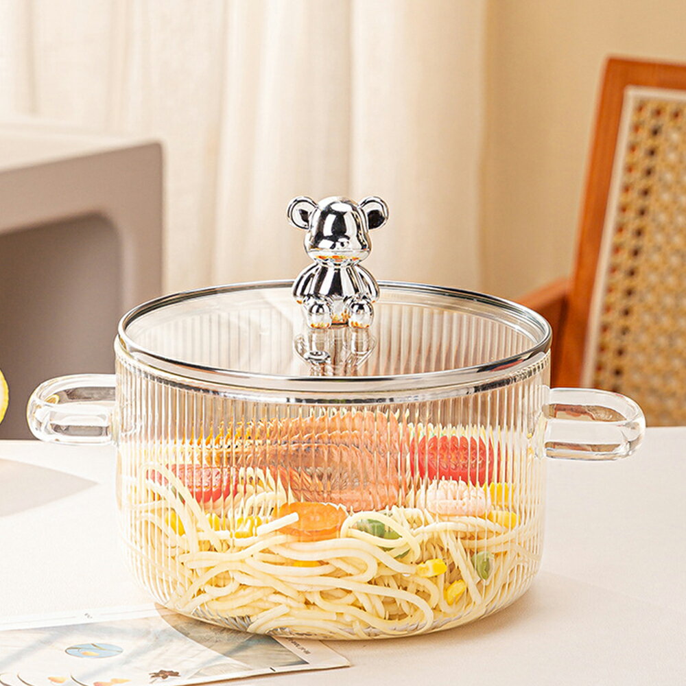 ガラス調理鍋 スープ鍋 耐熱ガラス鍋 透明な家庭用ガラススープ鍋 ふた付き サラダボウル キッチン用品 (1800ml) 海外通販