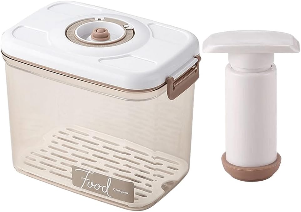 真空食品保存容器 真空ポンプ付き 食品真空保存ボックス 取り外し可能なドレンプレート付き 冷蔵庫食品保存ボックス 気密 果物 野菜 パン スナック用 海外通販