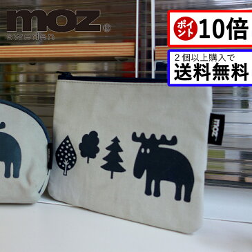 【ポイント10倍】【当店商品2点以上購入で送料無料】ポーチ ポケット ティッシュ moz モズ メンズ レディース シンプル 小物入れ ブランド おしゃれ かわいい キャラ デザイン エルク 鹿 チャック 小銭 入れ コイン ケース 布 ブラック ベージュ グレー グレイ 10P03Dec16