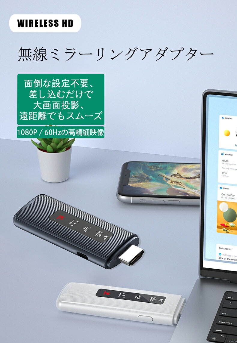 FSJ楽天市場店のワイヤレスHDMI 送受信機セット hdmi 無線化 LEDディスプレイ搭載 液晶あり【日本技適認証済】長転送距離TV/PC/Mac/Laptop/Window/カメラ/監視など対応 映像音声同期出力 収納に便利 1080P/5Ghz WIFI&設定不要 日本語説明書付き グレー｜アングル2