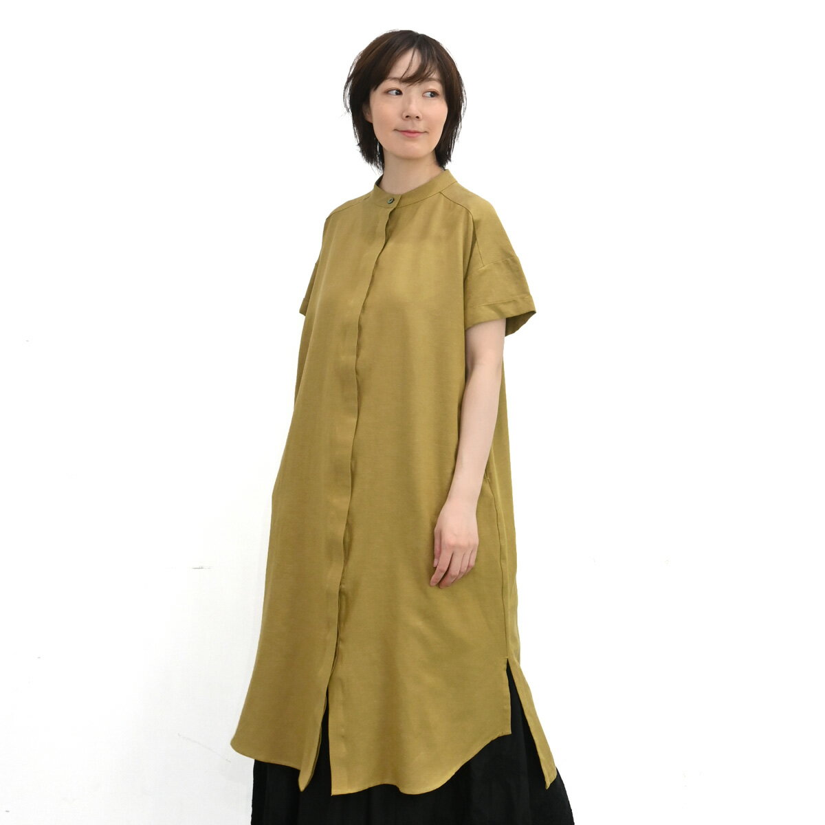 【SALE50%off】リネン レーヨン スタンドカラー シャツワンピース 【BK4004230】【bulbul バルバル】