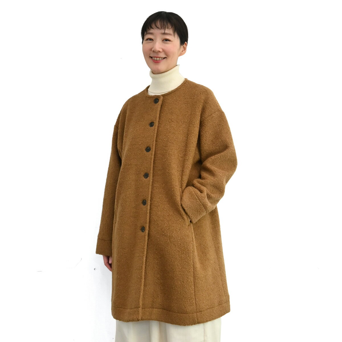 【SALE50 off】ウール 混 ループ ノーカラー 切替 コート 【SE8104237】【SUNVALLEY サンバレー】