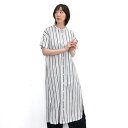 【SALE50%off】綿麻 平織 ストライプ シャツワンピース 【SK4022237】【SUNVALLEY サンバレー】