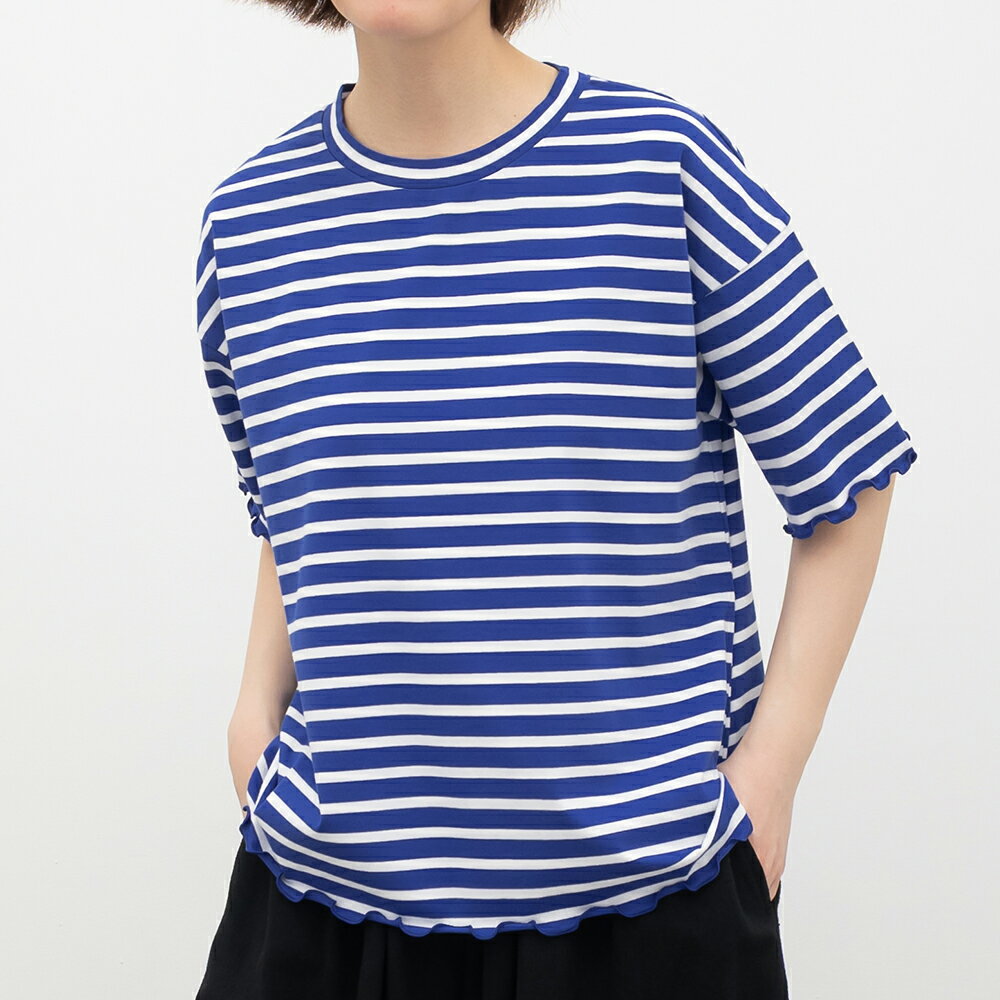 Rakuten - 【SALE40%off】[公式ストア] SUN VALLEY サンバレー / コットン ストレッチ天竺 ボーダー 裾メロー Tシャツ