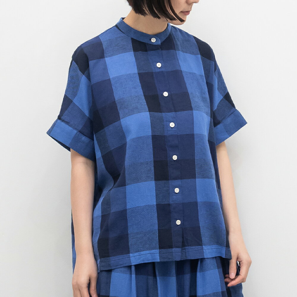 Rakuten - [公式ストア] SUN VALLEY サンバレー / 綿麻 ガーゼ ブロックチェック ワイド スタンドカラー シャツ