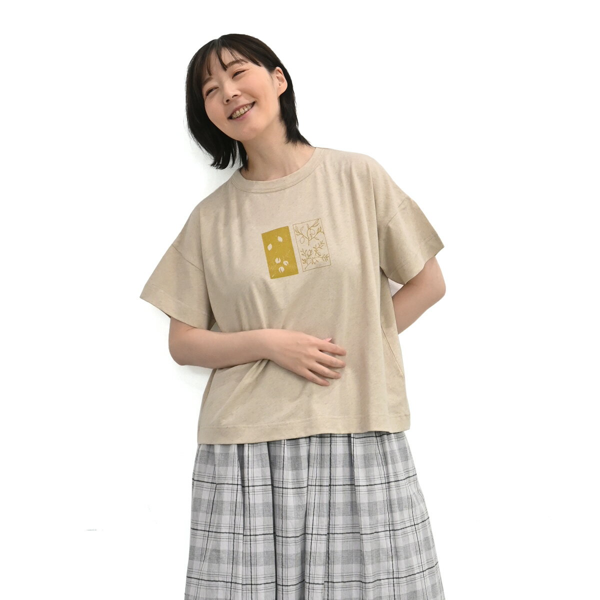 綿麻 天竺 プリント Tシャツ 