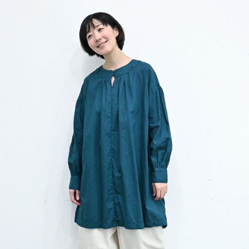 【SALE50%off】製品染め 綿麻 平織 ギャザー チュニック 【TK610246】【tukuroi ツクロイ】 【SALE50%off】製品染め 綿麻 平織 ギャザー チュニック 【TK610246】【tukuroi ツクロイ】