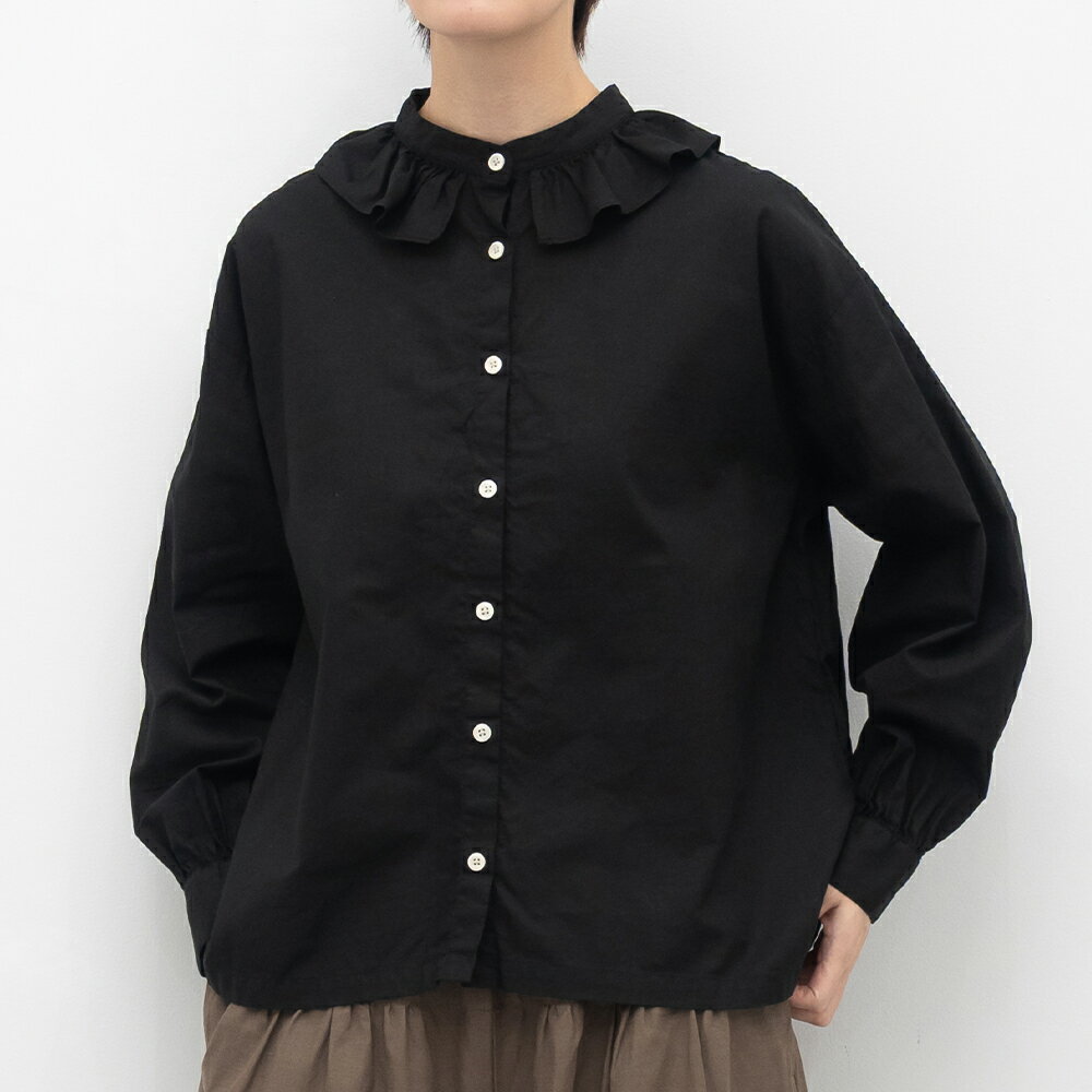 【SALE40%off】[公式ストア] tukuroi by SUN VALLEY ツクロイ / 製品染め 綿麻平織 フリル スタンドカラー シャツ