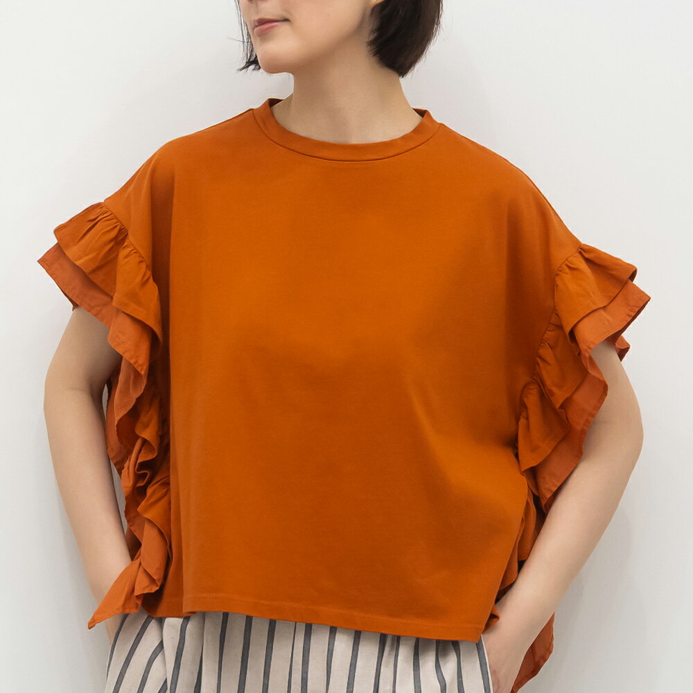 樂天商城 - [公式ストア] tukuroi by SUN VALLEY ツクロイ / コットン シルケット 天竺 脇 フリル Tシャツ