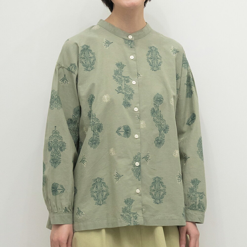 Rakuten - [公式ストア] tukuroi by SUN VALLEY ツクロイ / 綿麻 平織 総柄 刺繍 スタンド ギャザーシャツ
