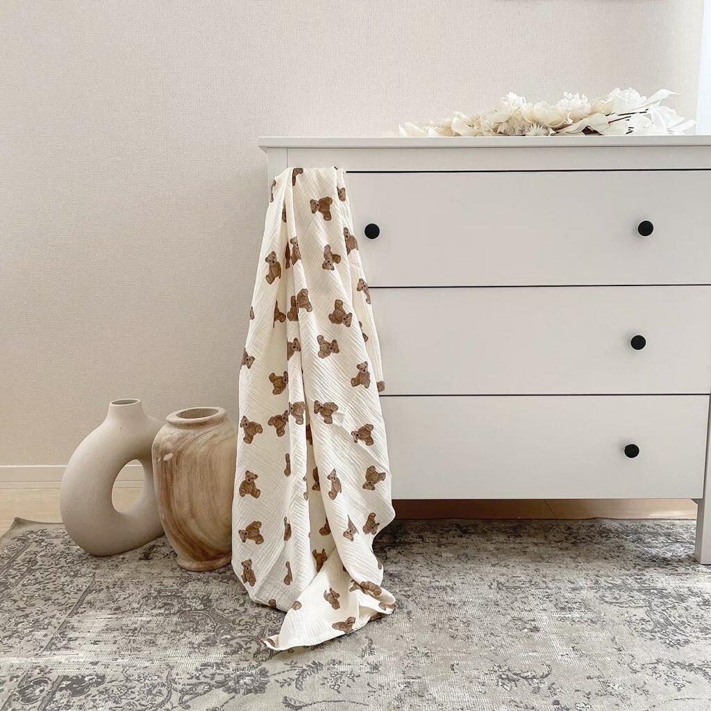 くま柄ガーゼケット ガーゼケット ベビー毛布 おくるみ くま柄 くまケット 海外子ども服 出産祝い