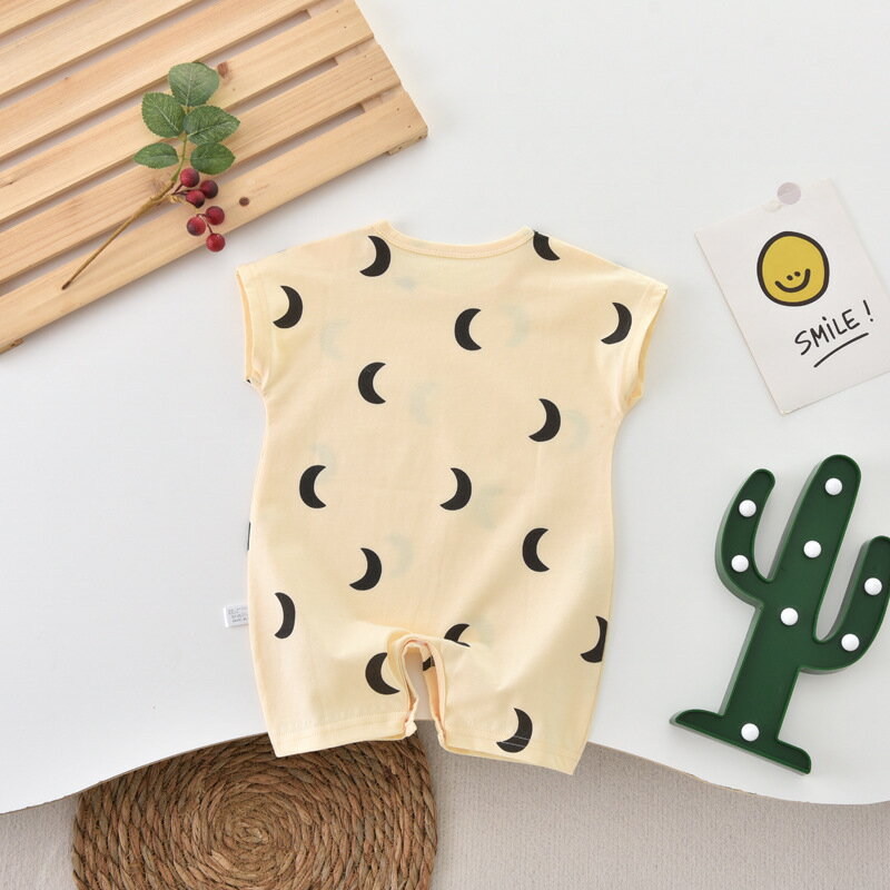 半袖ムーンロンパース 海外子ども服 ベビーロンパース 男の子 女の子 カバーオール 月柄 ムーン柄 ロンパース 赤ちゃん ベビー服 月柄ロンパース