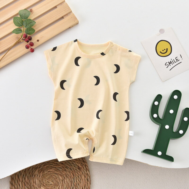 半袖ムーンロンパース 海外子ども服 ベビーロンパース 男の子 女の子 カバーオール 月柄 ムーン柄 ロンパース 赤ちゃん ベビー服 月柄ロンパース
