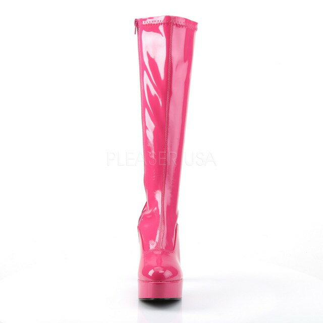 PLEASER【取り寄せ】プリーザー・チャンキーヒール厚底エナメルロングブーツ/品番：EXOTICA-2000/EXO2000/10cmヒール/靴/厚底靴/ダンス/ゴーゴーブーツ/女装/男性用/大きいサイズ/エナメルホットピンク