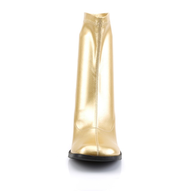 PLEASER【取り寄せ】プリーザー・ゴーゴーショートブーツ/品番：GOGO-150/GOGO150/7cmヒール/チャンキーヒール/ダンス/パーティー/コスプレ/衣装/アニメコス/小さいサイズ/大きいサイズ/レザーブーツ/フェイクレザーゴールド/合皮金