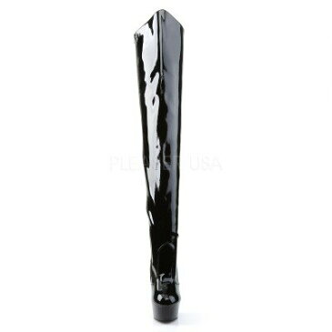 PLEASER【取り寄せ】プリーザー・エナメル厚底サイハイブーツ/品番:DELIGHT-3010/DEL3010/15cmヒール/大きいサイズ/レディース/女装/男性用/ポールダンス/ダンス/女王様/シューズ/靴/ブーツ/エナメルブラック/黒