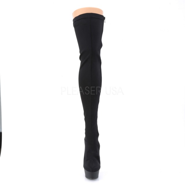 PLEASER【取り寄せ】バックレースアップストレッチ厚底サイハイブーツ/品番:DELIGHT-3003/DEL3003/15cmヒール/レディース/イベント/ポールダンス/ダンス/ピンヒール/ハイヒール/ストレッチブーツ/ライクラブラック/黒