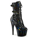 PLEASER【取り寄せ】プリーザー・スタッズバックルストラップ厚底ショートブーツ/品番:ADORE-1046/ADO1046/17cmヒール/ダンス/衣装/コスプレ/ポールダンス/レディース/サイドジッパー/ダンス/バーレスク/エナメルブーツ/レースアップ/ベルト/ホログラムエナメルブラック/黒(4)