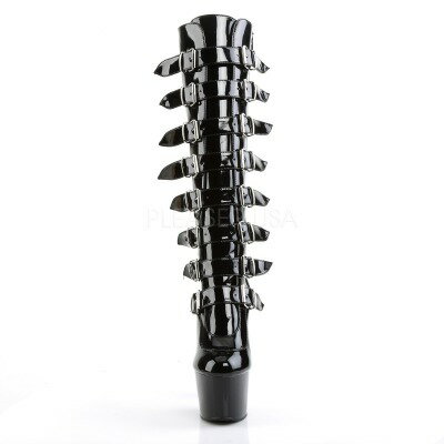 PLEASER【取り寄せ】プリーザー・バックルデザイン厚底エナメルロングブーツ/品番：ADORE-2043/ADO2043/17cmヒール/ダンスシューズ/ダンス/衣装/ポールダンス/コスプレ/イベント/女王様/靴/ピンヒール/ハイヒール/レディース/エナメルブーツ/エナメルブラック/黒