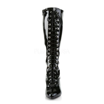 PLEASER【取り寄せ】プリーザー・エナメルレーズアップロングブーツ/品番：FAB-2023/5cmヒール/エナメルブラック/黒/膝下ブーツ/歩きやすい/コスプレ/女装/男性用/靴/大きいサイズ